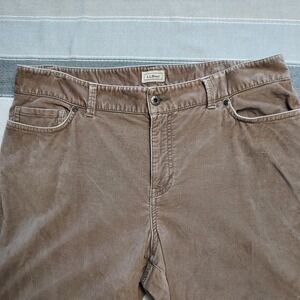 LL Bean Women's Velvet Pants Taupe Straight Leg Casual Comfort Size 16